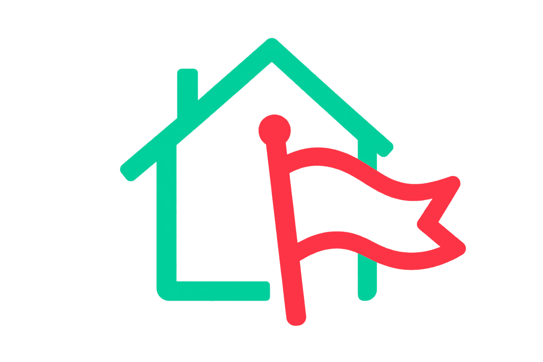 flatdibs mark: a teal house with a coral claim flag planted in front